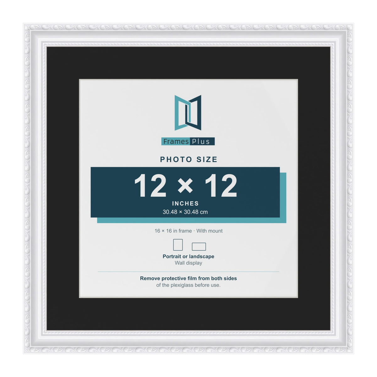 Louis White 16 x 16 inch picture frame with a black mount for a 12 x 12 inch photo
