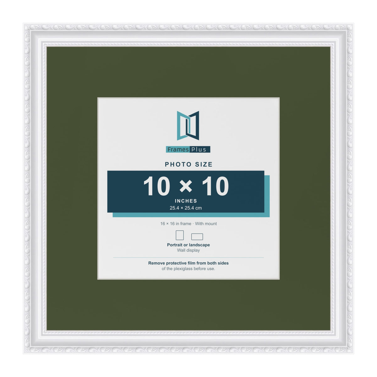 Louis White 16 x 16 inch picture frame with a green mount for a 10 x 10 inch photo