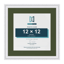 Louis White 16 x 16 inch picture frame with a green mount for a 12 x 12 inch photo