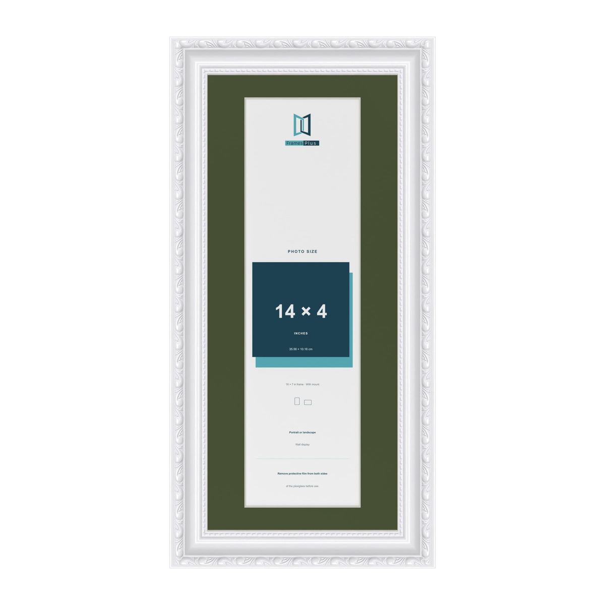 Louis White 16 x 7 inch picture frame with a green mount for a 14 x 4 inch photo