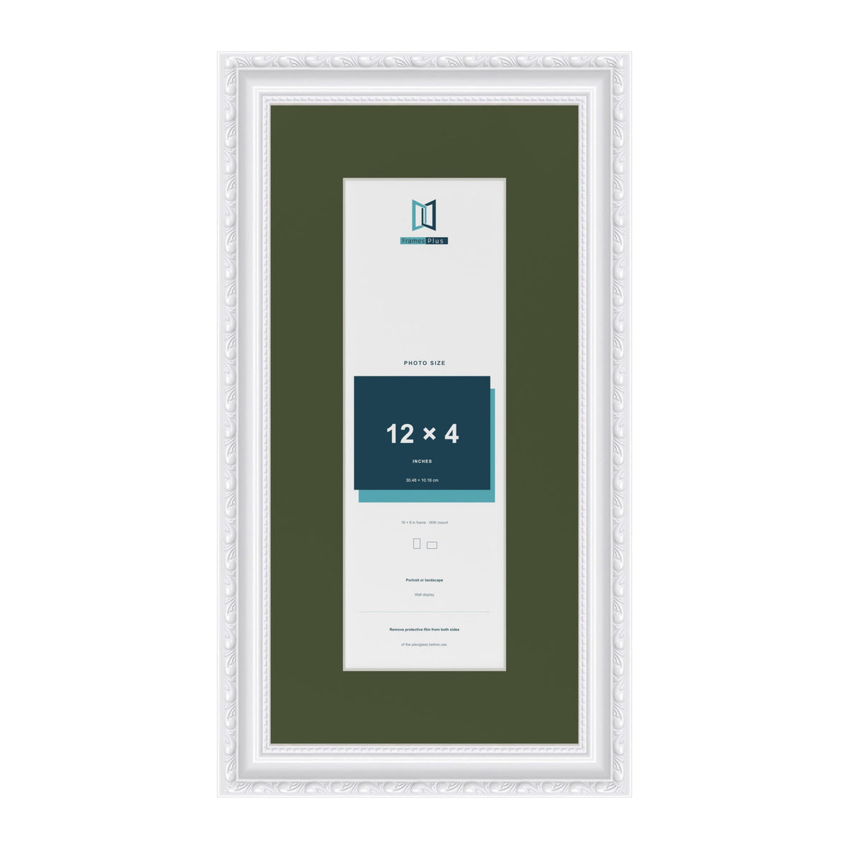Louis White 16 x 8 inch picture frame with a green mount for a 12 x 4 inch photo