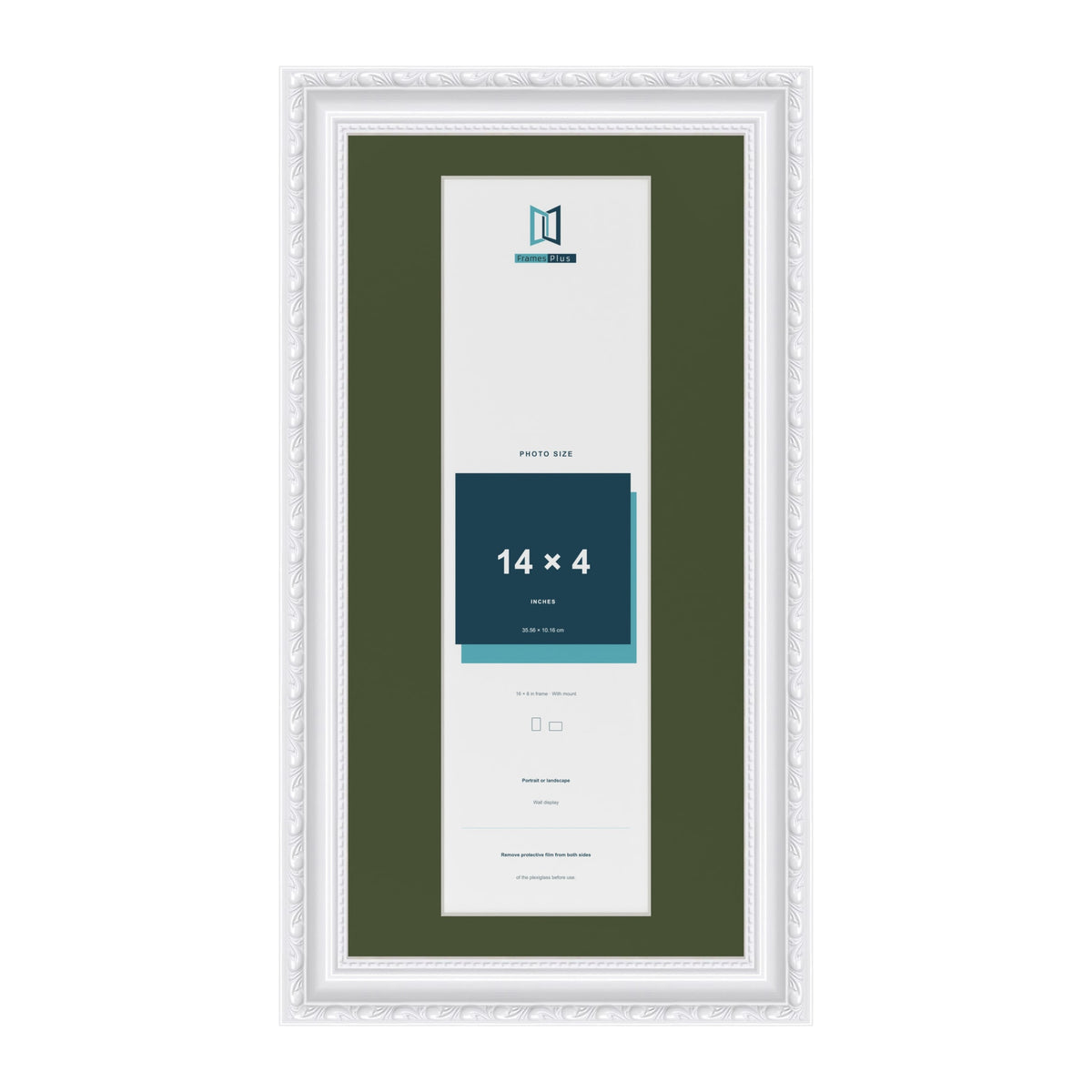 Louis White 16 x 8 inch picture frame with a green mount for a 14 x 4 inch photo