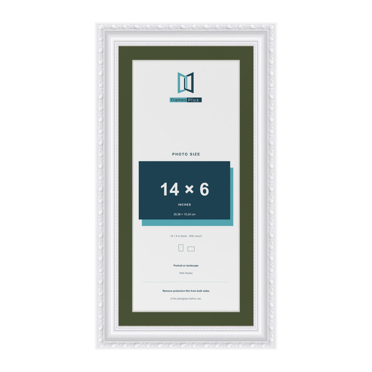 Louis White 16 x 8 inch picture frame with a green mount for a 14 x 6 inch photo