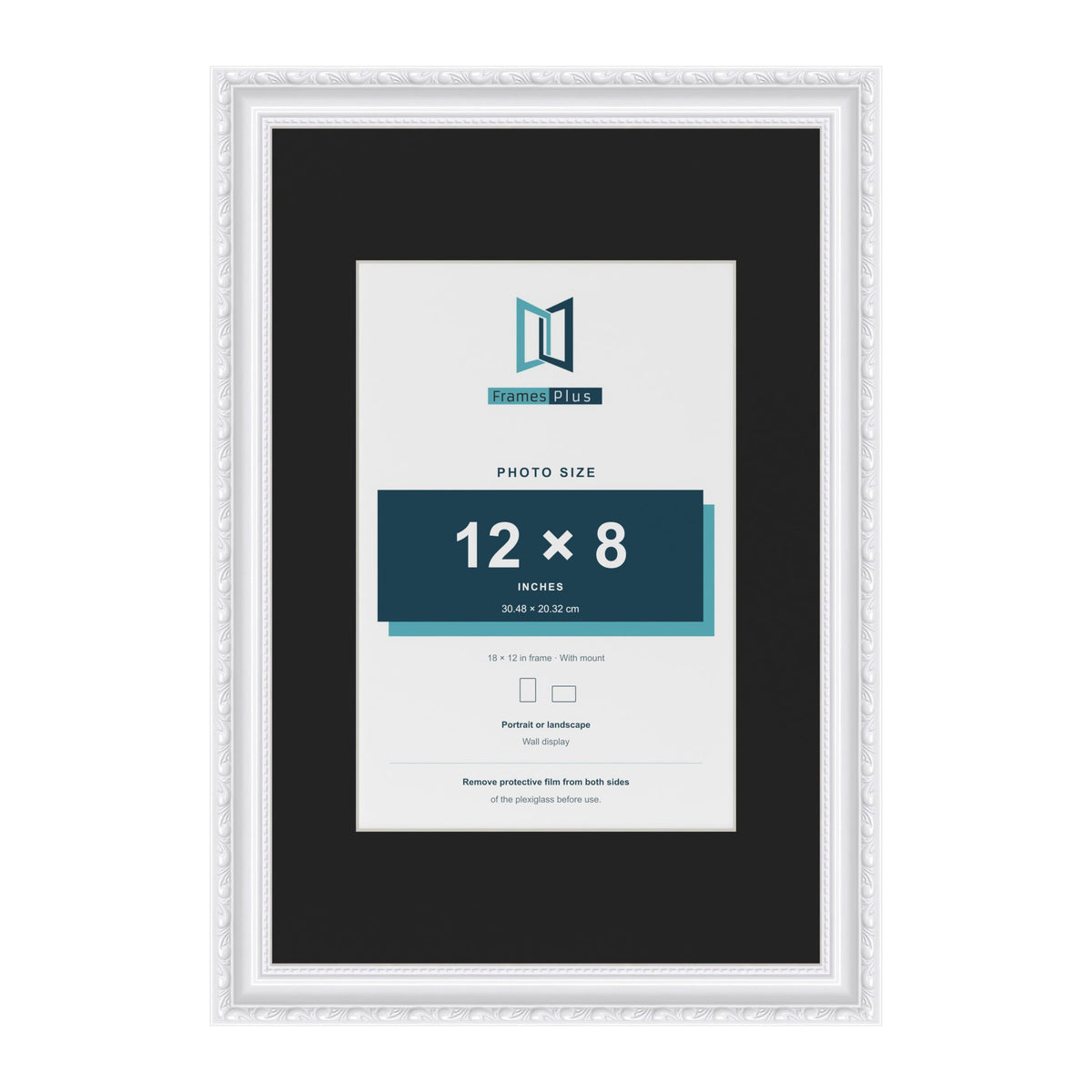 Louis White 18 x 12 inch picture frame with a black mount for a 12 x 8 inch photo