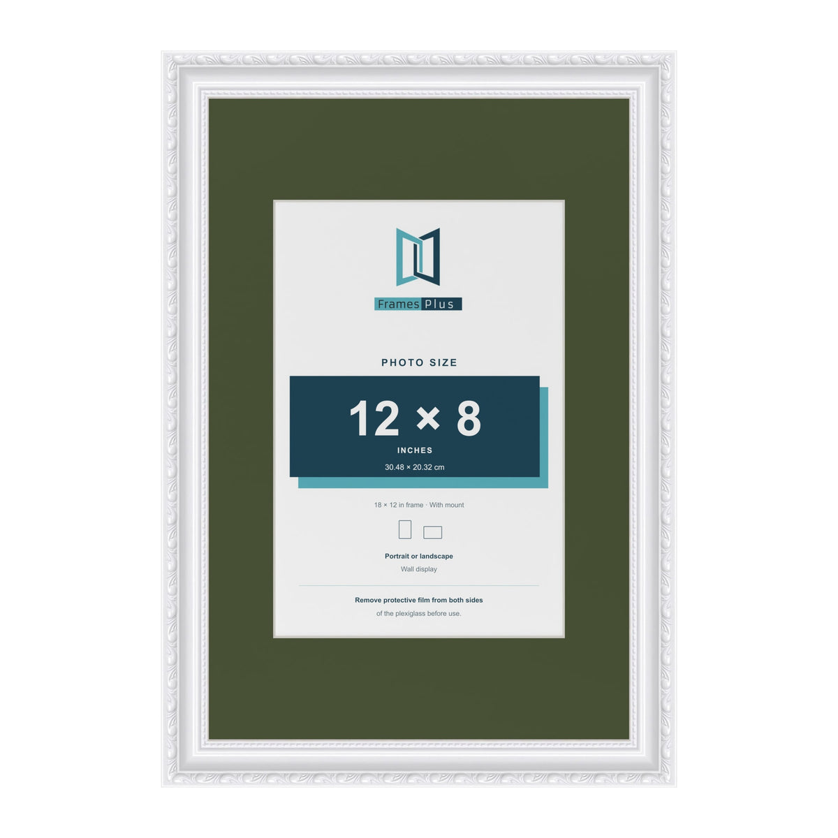 Louis White 18 x 12 inch picture frame with a green mount for a 12 x 8 inch photo