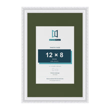 Louis White 18 x 12 inch picture frame with a green mount for a 12 x 8 inch photo
