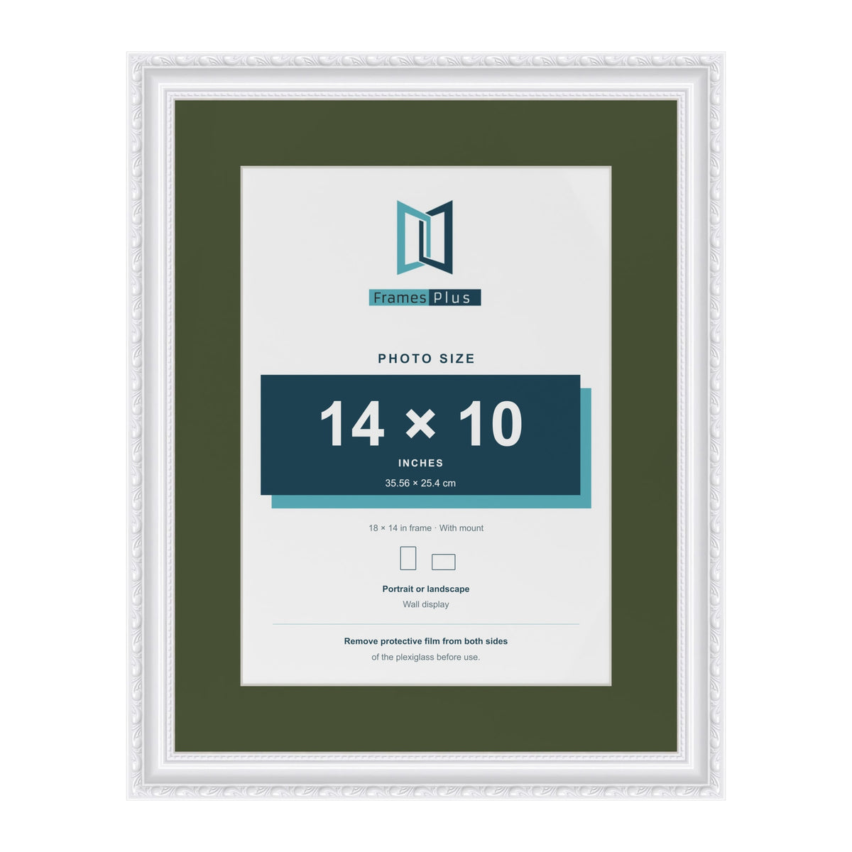 Louis White 18 x 14 inch picture frame with a green mount for a 14 x 10 inch photo