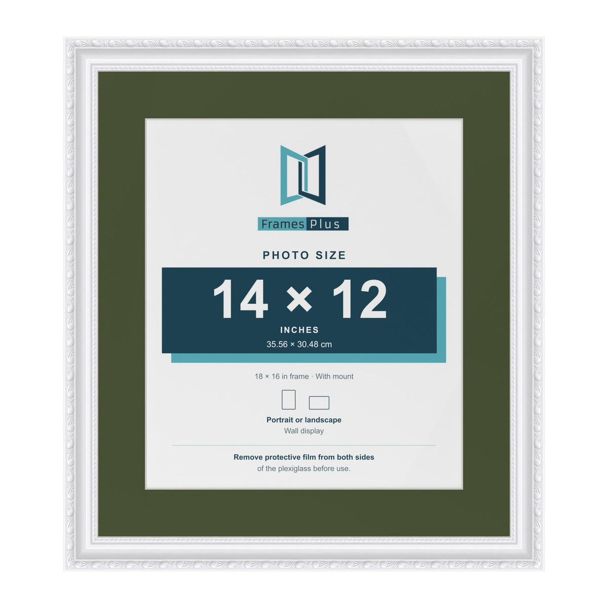 Louis White 18 x 16 inch picture frame with a green mount for a 14 x 12 inch photo