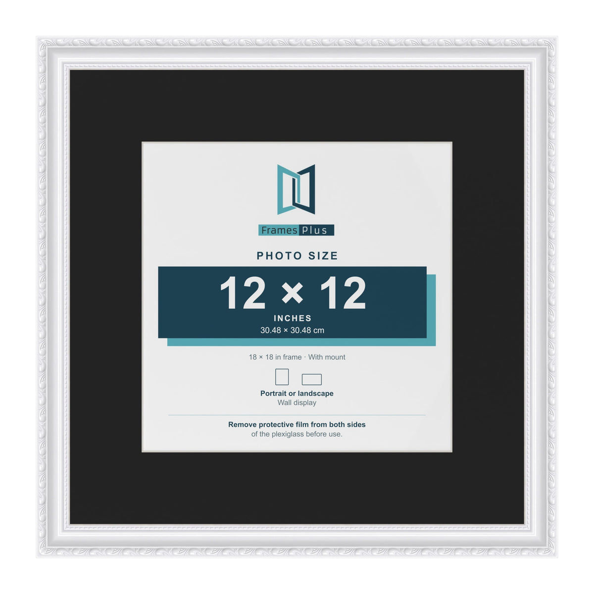 Louis White 18 x 18 inch picture frame with a black mount for a 12 x 12 inch photo