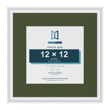 Louis White 18 x 18 inch picture frame with a green mount for a 12 x 12 inch photo