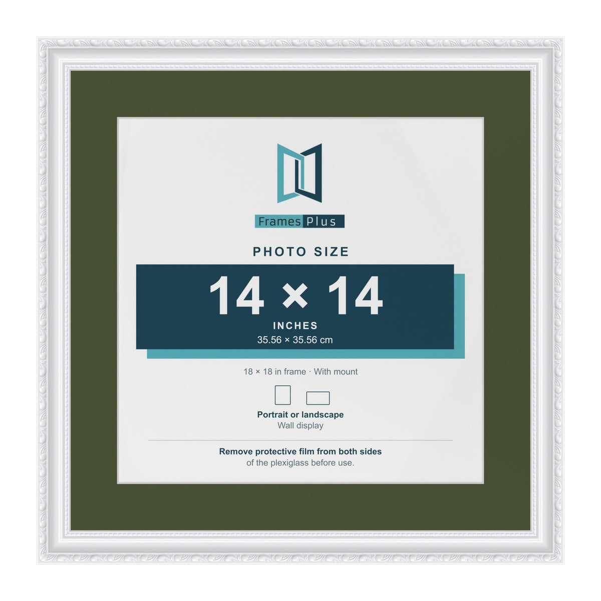 Louis White 18 x 18 inch picture frame with a green mount for a 14 x 14 inch photo