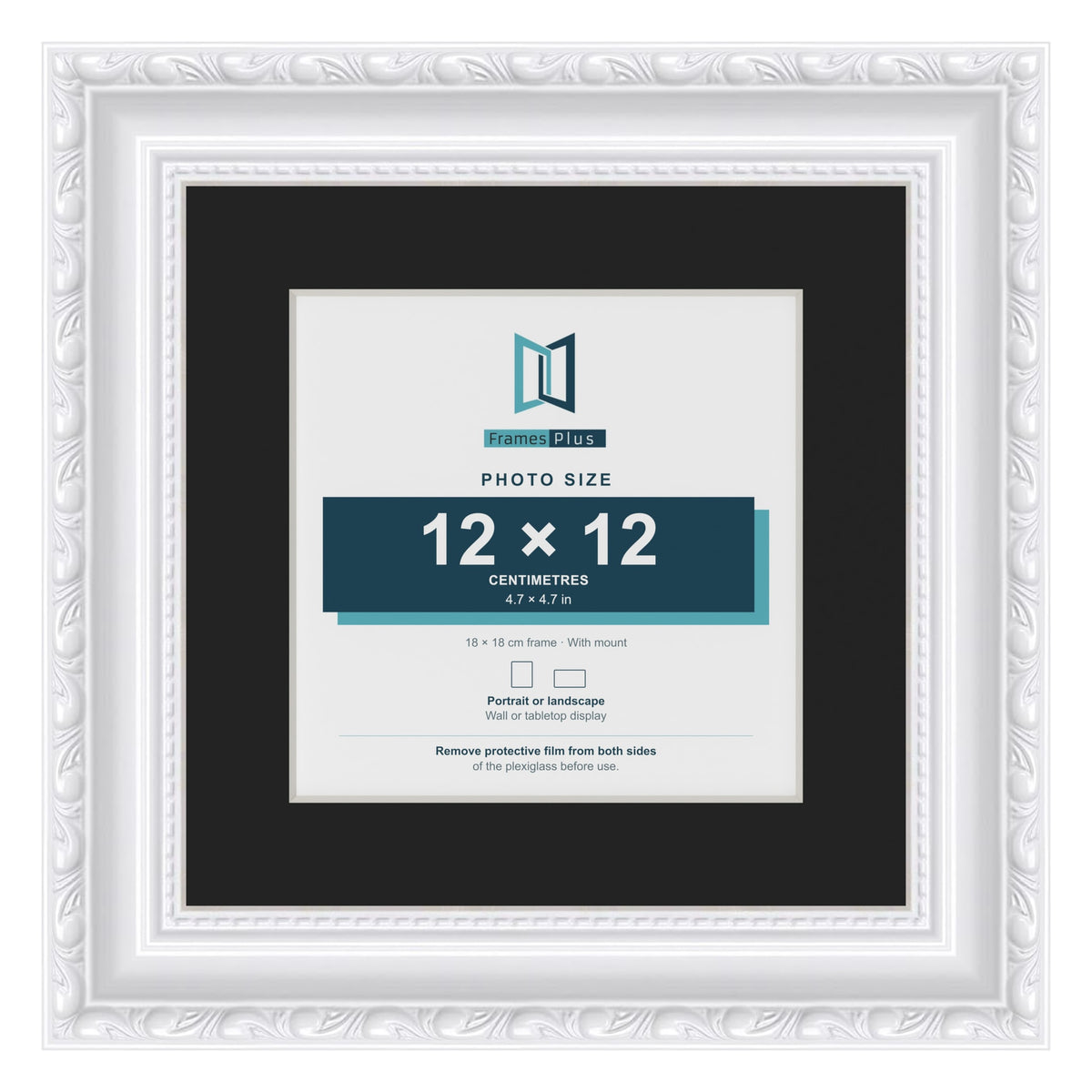 Louis White 18 x 18 cm picture frame with a black mount for a 12 x 12 cm photo