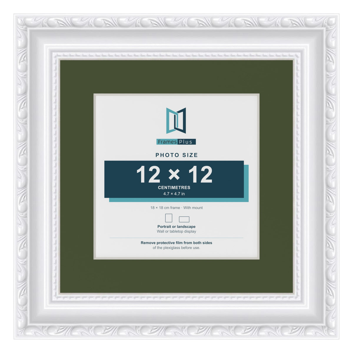 Louis White 18 x 18 cm picture frame with a green mount for a 12 x 12 cm photo
