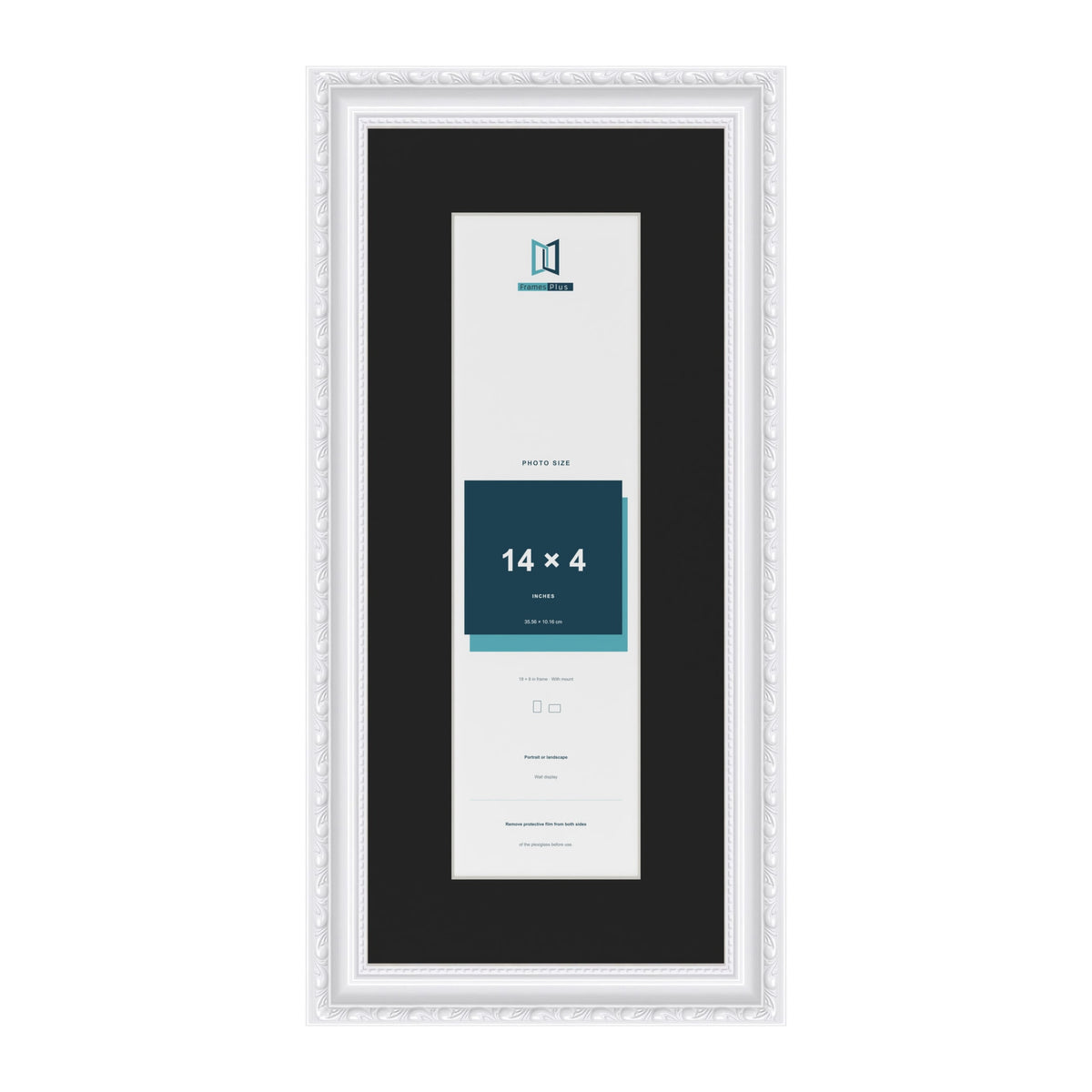 Louis White 18 x 8 inch picture frame with a black mount for a 14 x 4 inch photo