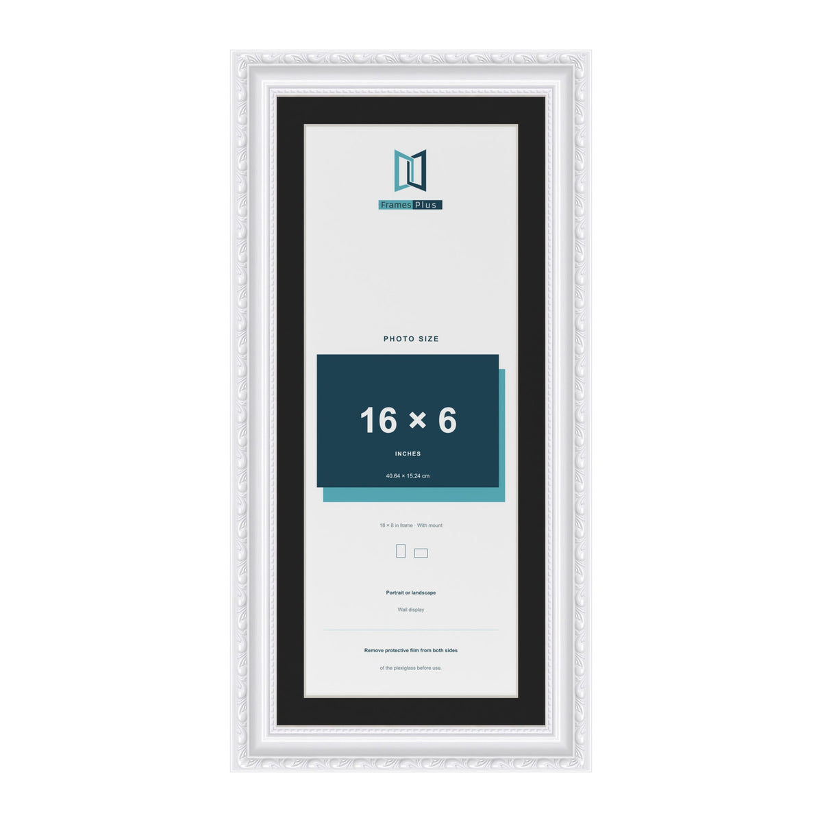 Louis White 18 x 8 inch picture frame with a black mount for a 16 x 6 inch photo