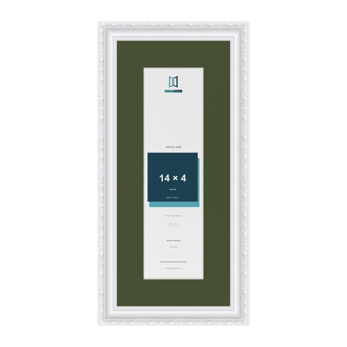 Louis White 18 x 8 inch picture frame with a green mount for a 14 x 4 inch photo