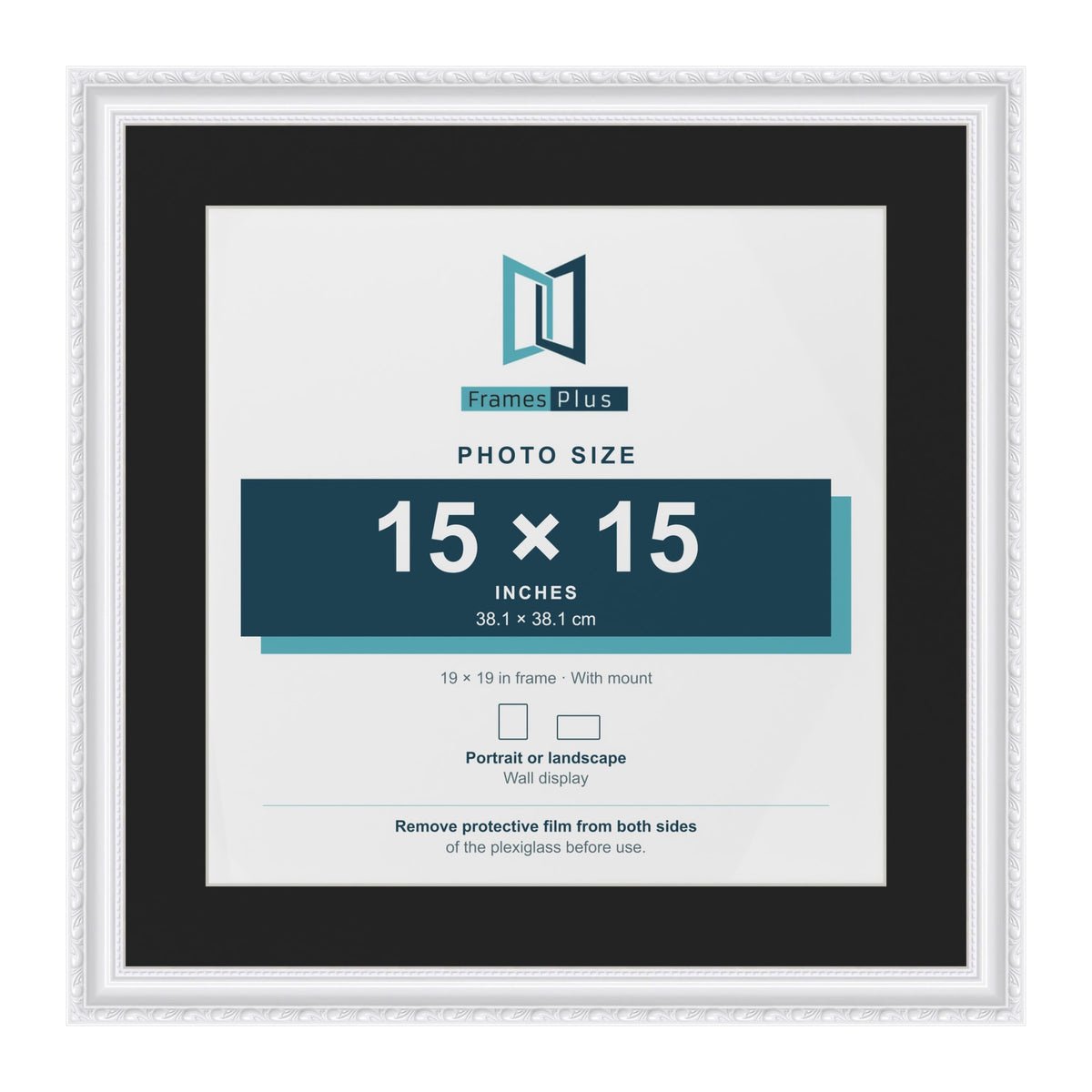 Louis White 19 x 19 inch picture frame with a black mount for a 15 x 15 inch photo