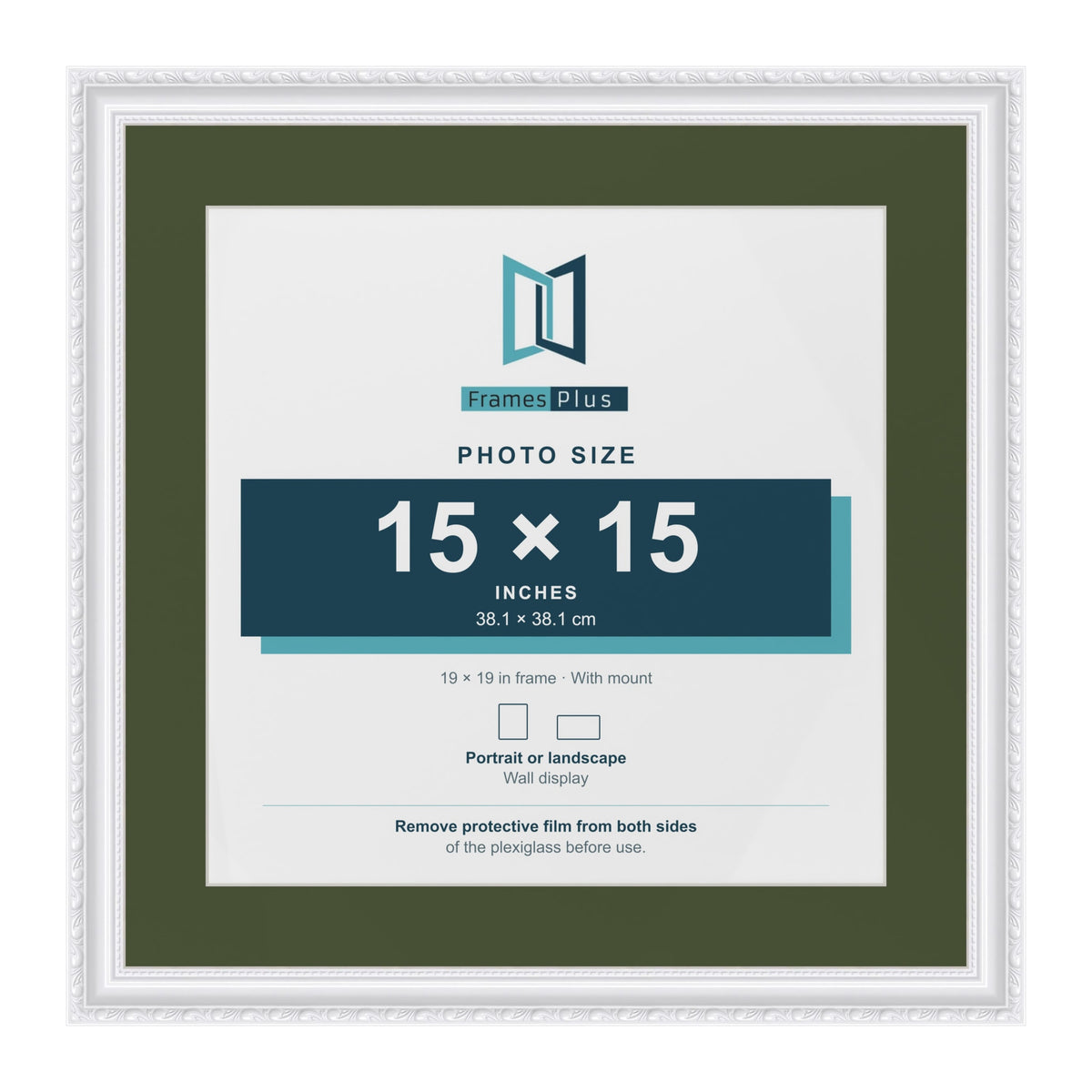Louis White 19 x 19 inch picture frame with a green mount for a 15 x 15 inch photo