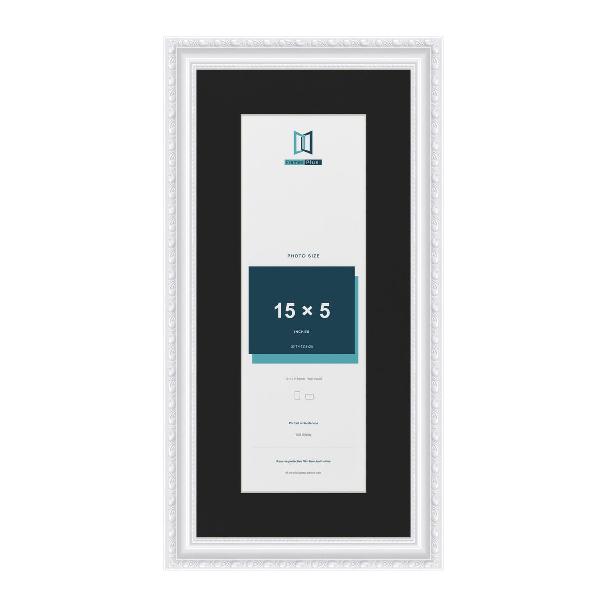 Louis White 19 x 9 inch picture frame with a black mount for a 15 x 5 inch photo