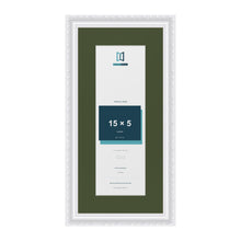 Louis White 19 x 9 inch picture frame with a green mount for a 15 x 5 inch photo