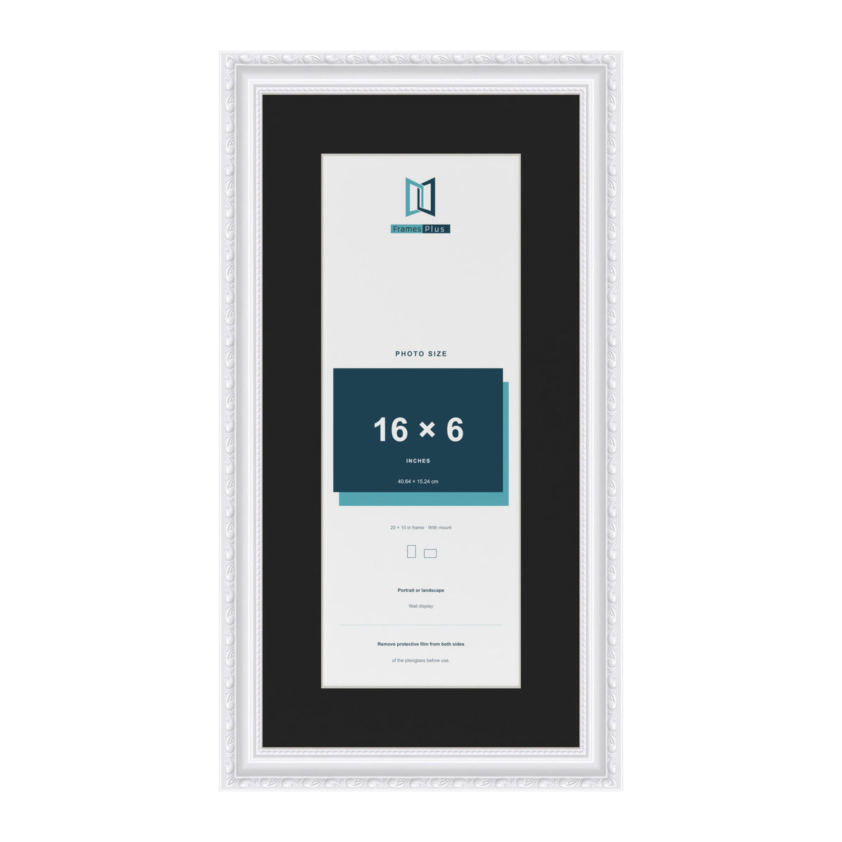 Louis White 20 x 10 inch picture frame with a black mount for a 16 x 6 inch photo