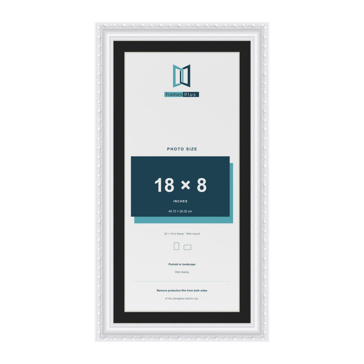 Louis White 20 x 10 inch picture frame with a black mount for an 18 x 8 inch photo