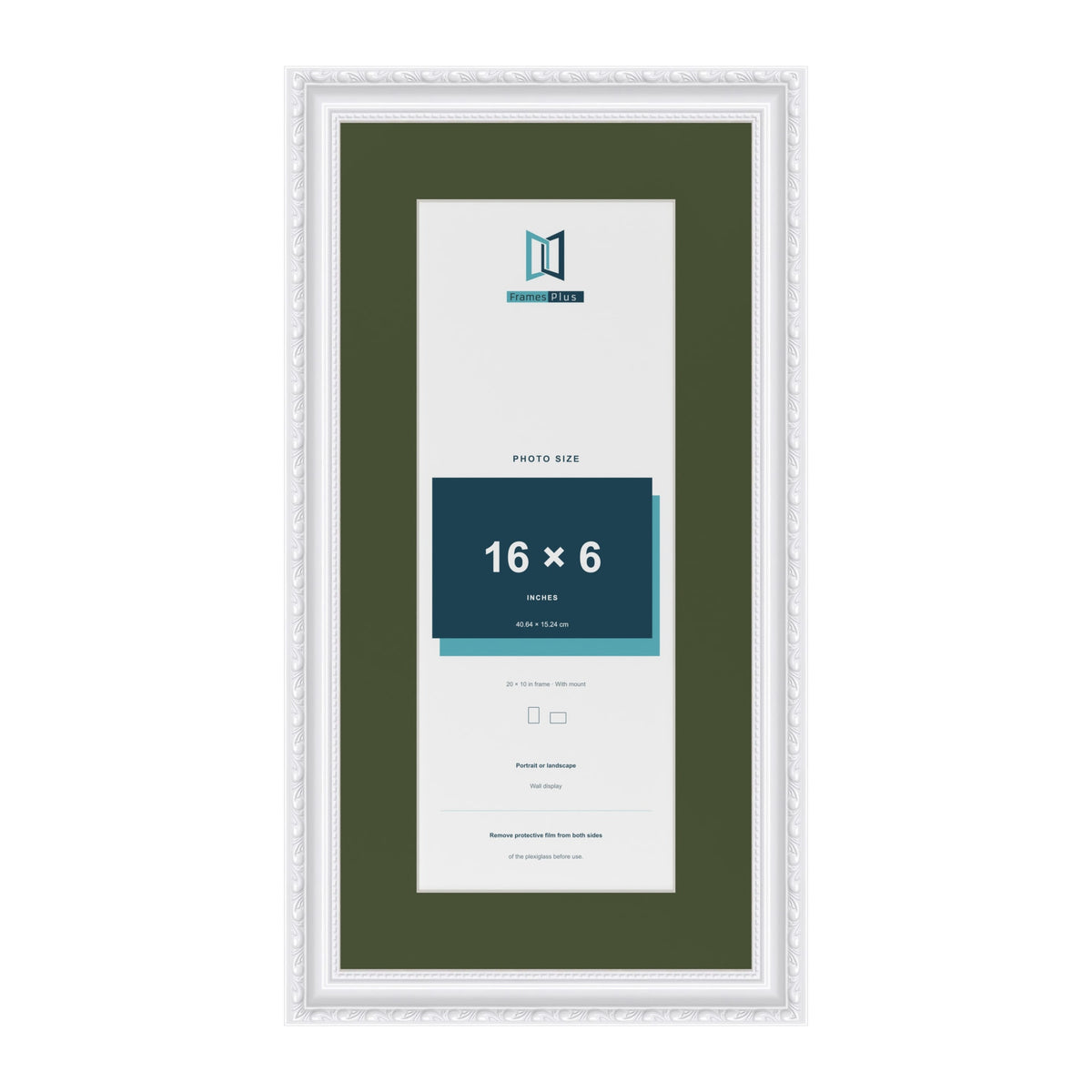 Louis White 20 x 10 inch picture frame with a green mount for a 16 x 6 inch photo