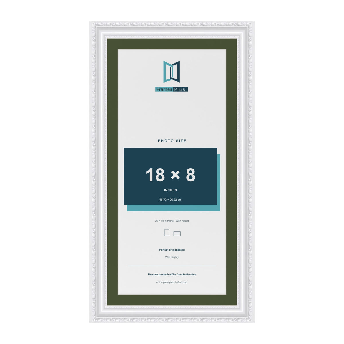 Louis White 20 x 10 inch picture frame with a green mount for an 18 x 8 inch photo