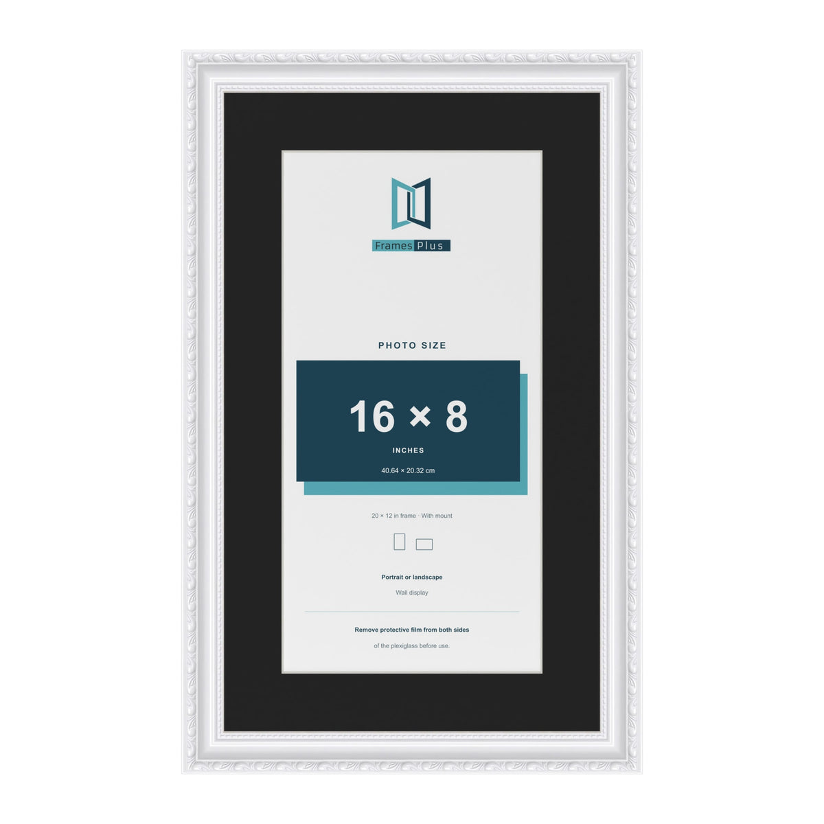 Louis White 20 x 12 inch picture frame with a black mount for a 16 x 8 inch photo