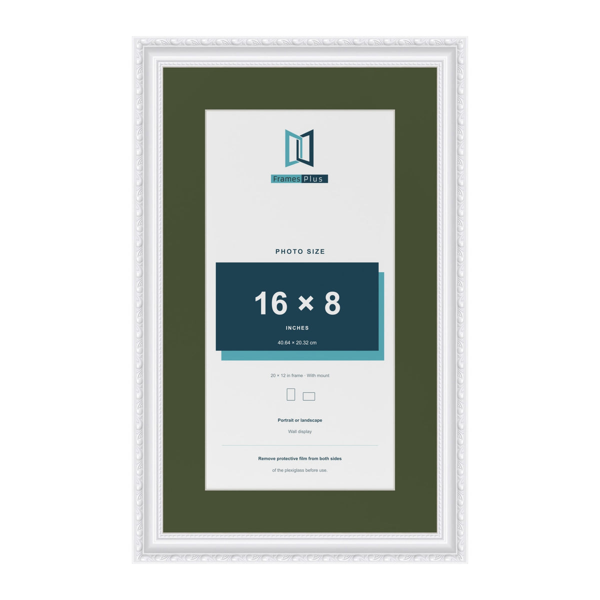 Louis White 20 x 12 inch picture frame with a green mount for a 16 x 8 inch photo