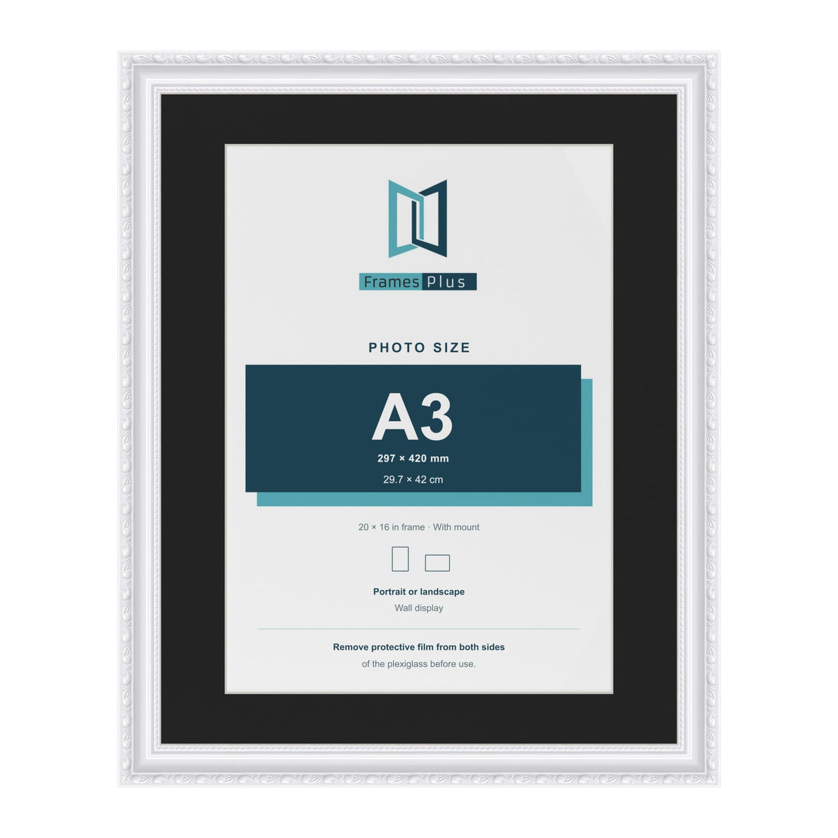 Louis White 20 x 16 inch picture frame with a black mount for an A3 photo