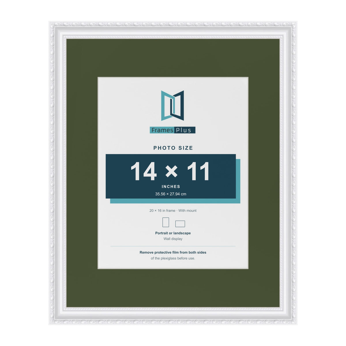 Louis White 20 x 16 inch picture frame with a green mount for a 14 x 11 inch photo