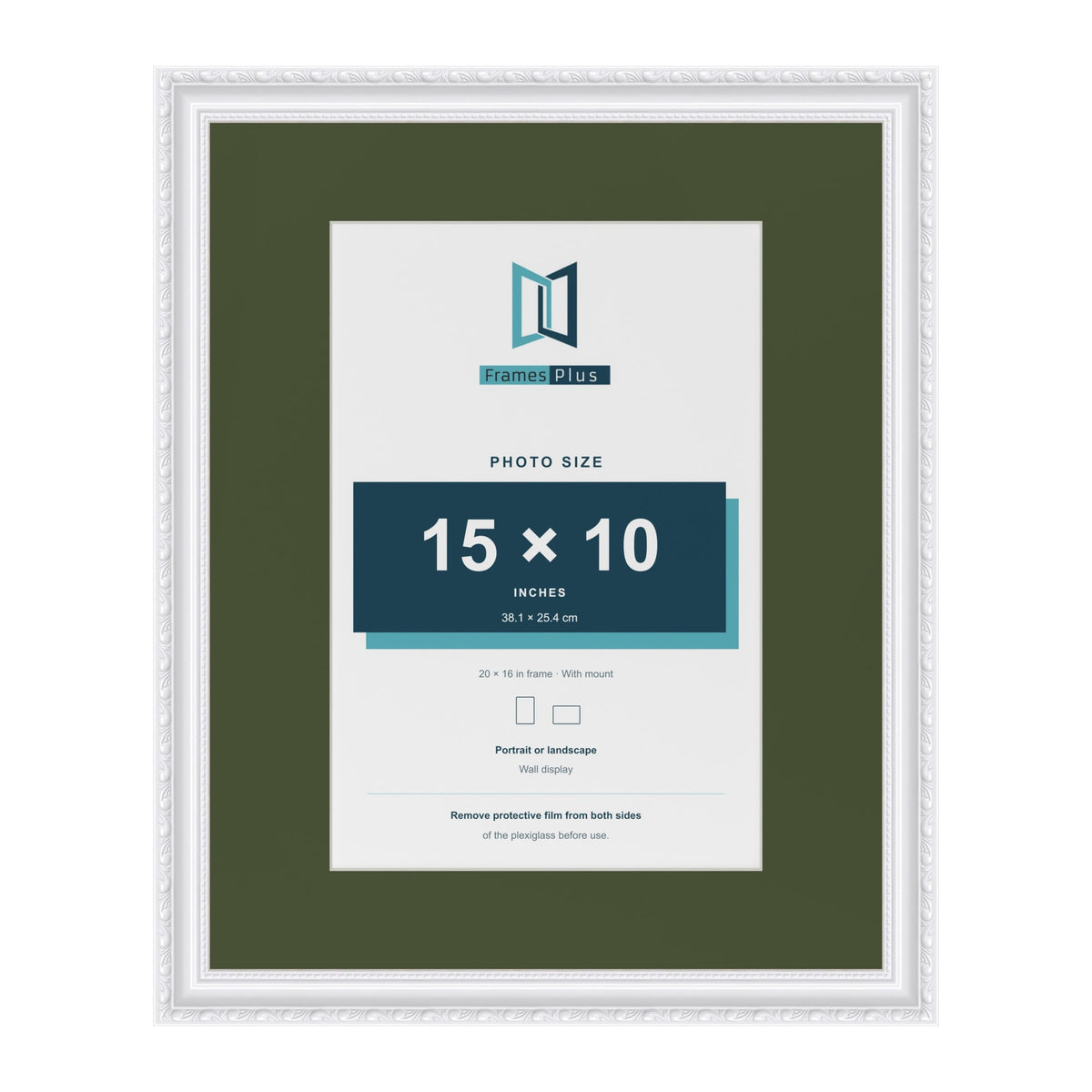 Louis White 20 x 16 inch picture frame with a green mount for a 15 x 10 inch photo