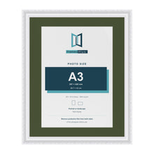 Louis White 20 x 16 inch picture frame with a green mount for an A3 photo