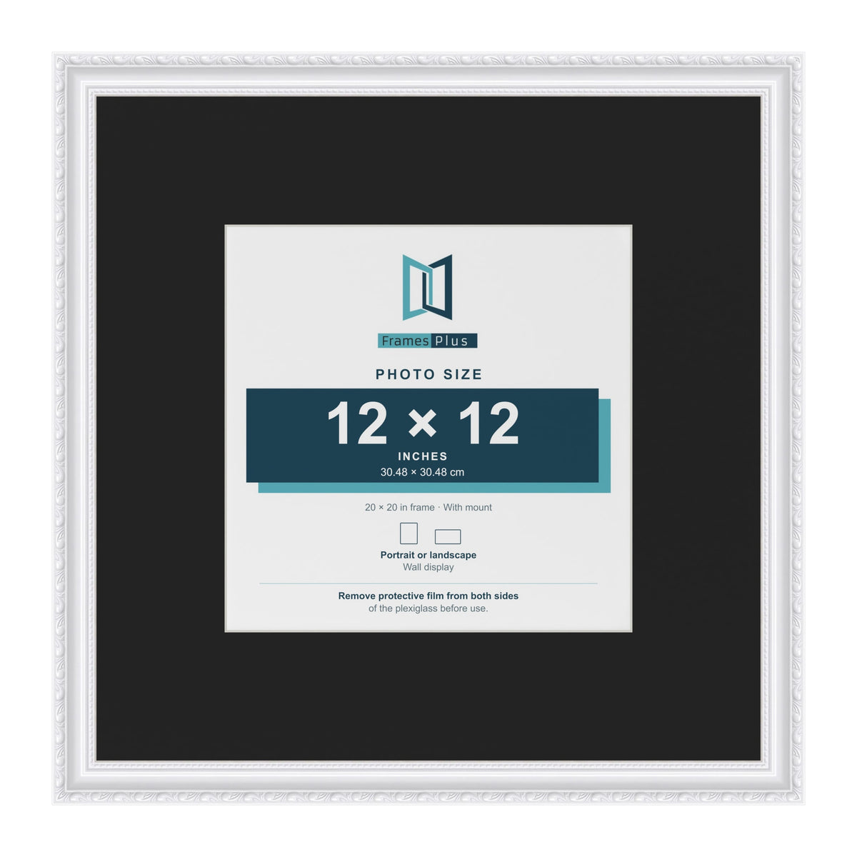 Louis White 20 x 20 inch picture frame with a black mount for a 12 x 12 inch photo