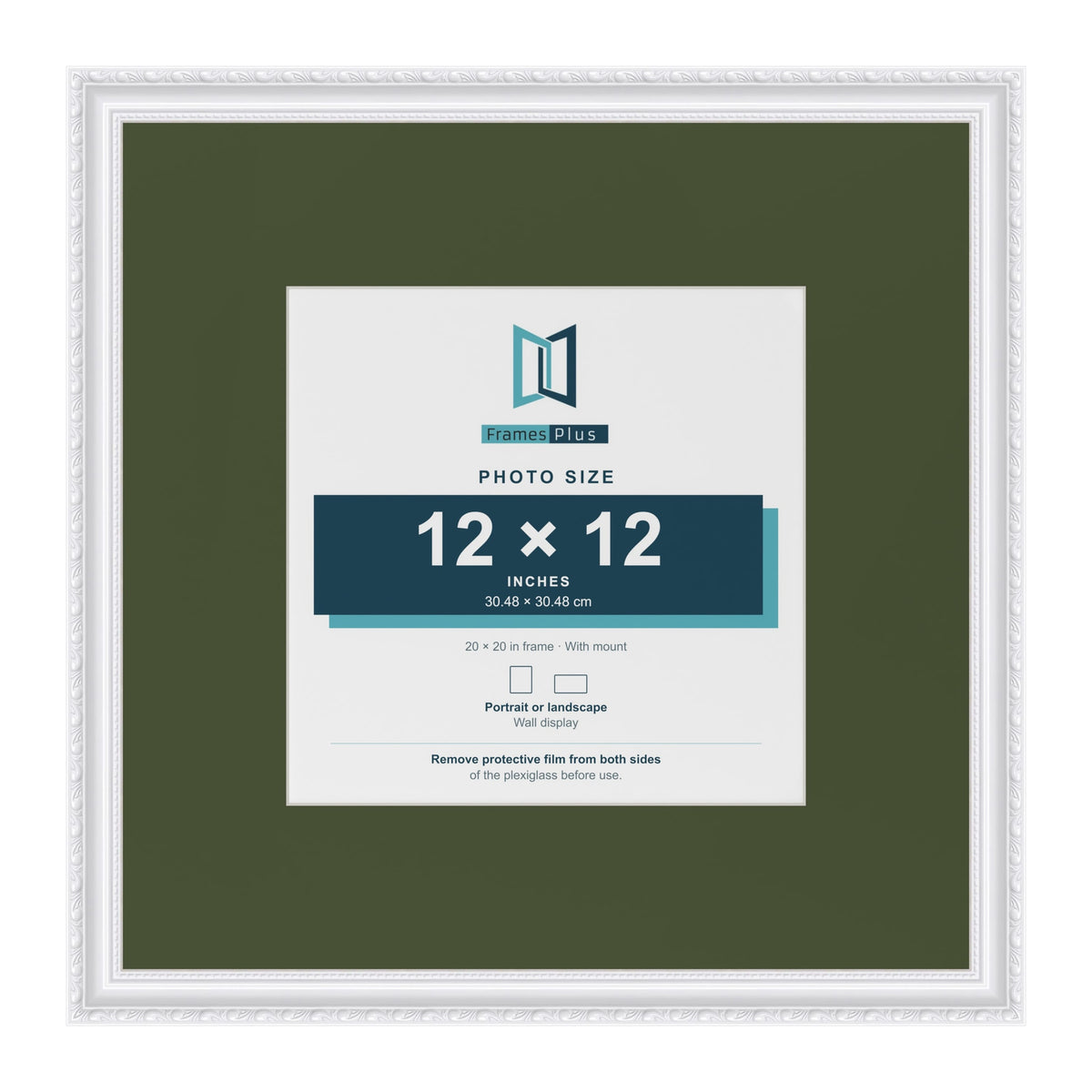 Louis White 20 x 20 inch picture frame with a green mount for a 12 x 12 inch photo