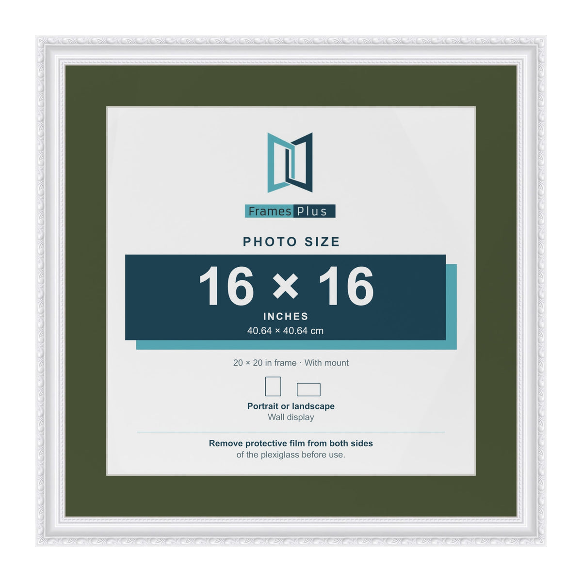 Louis White 20 x 20 inch picture frame with a green mount for a 16 x 16 inch photo