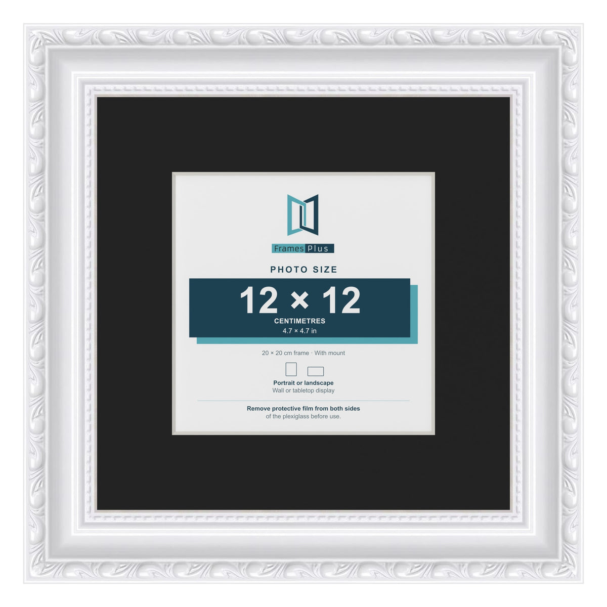 Louis White 20 x 20 cm picture frame with a black mount for a 12 x 12 cm photo