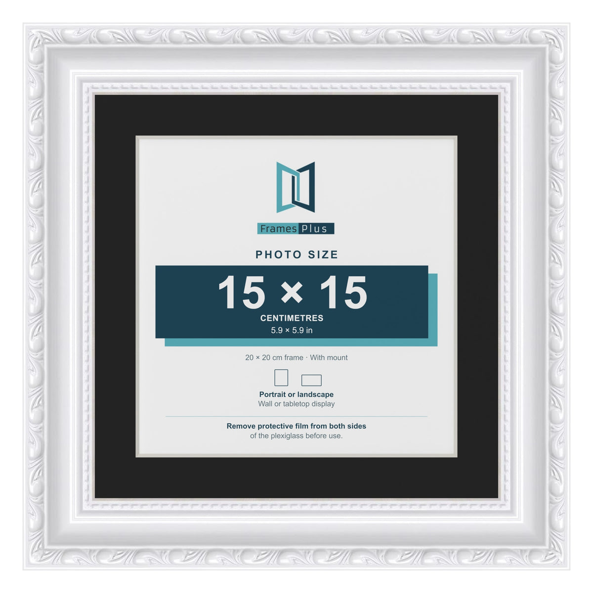 Louis White 20 x 20 cm picture frame with a black mount for a 15 x 15 cm photo
