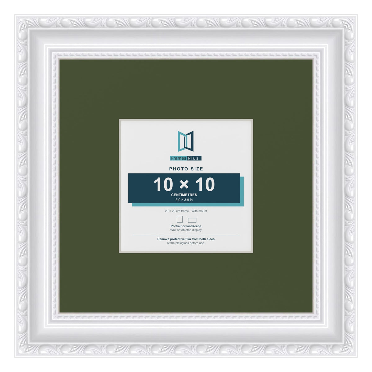 Louis White 20 x 20 cm picture frame with a green mount for a 10 x 10 cm photo