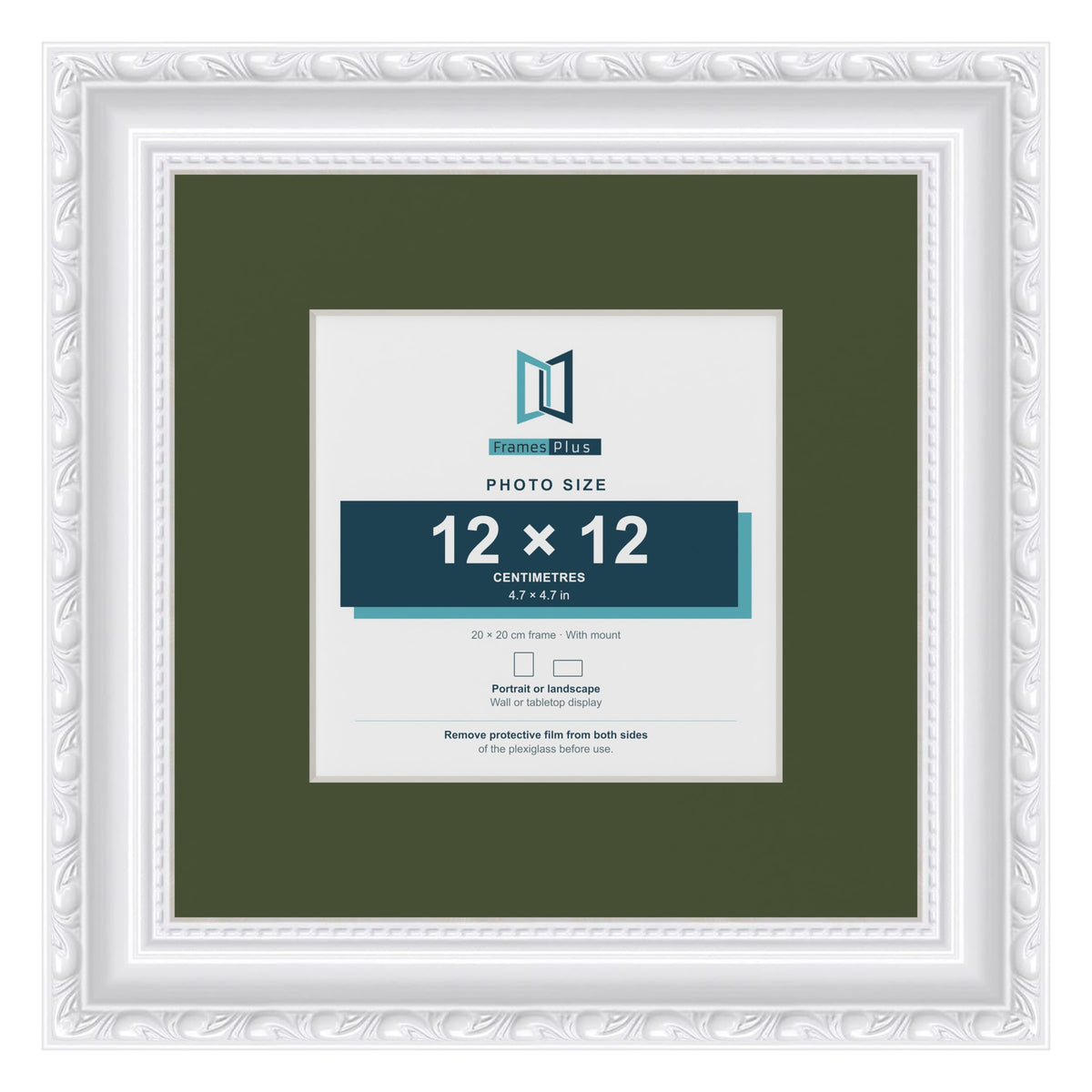Louis White 20 x 20 cm picture frame with a green mount for a 12 x 12 cm photo