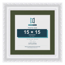 Louis White 20 x 20 cm picture frame with a green mount for a 15 x 15 cm photo