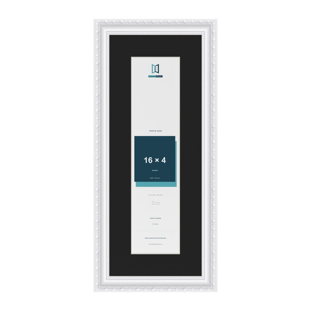 Louis White 20 x 8 inch picture frame with a black mount for a 16 x 4 inch photo