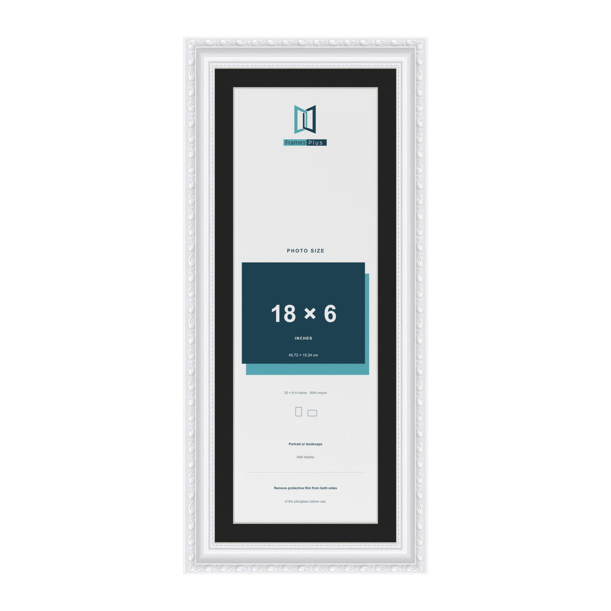 Louis White 20 x 8 inch picture frame with a black mount for an 18 x 6 inch photo