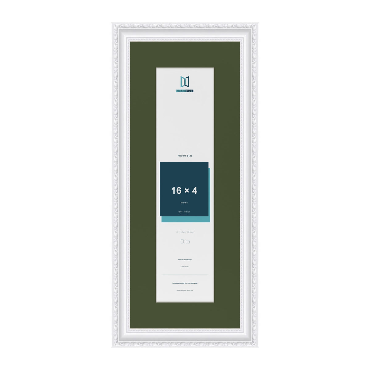 Louis White 20 x 8 inch picture frame with a green mount for a 16 x 4 inch photo