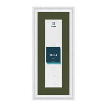Louis White 20 x 8 inch picture frame with a green mount for a 16 x 4 inch photo