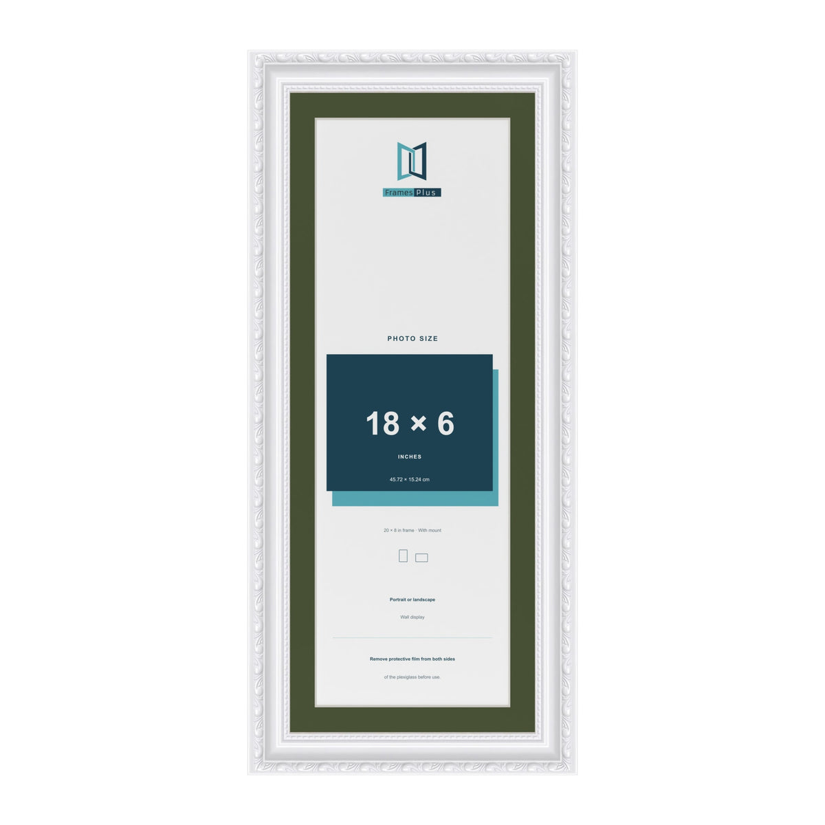 Louis White 20 x 8 inch picture frame with a green mount for an 18 x 6 inch photo