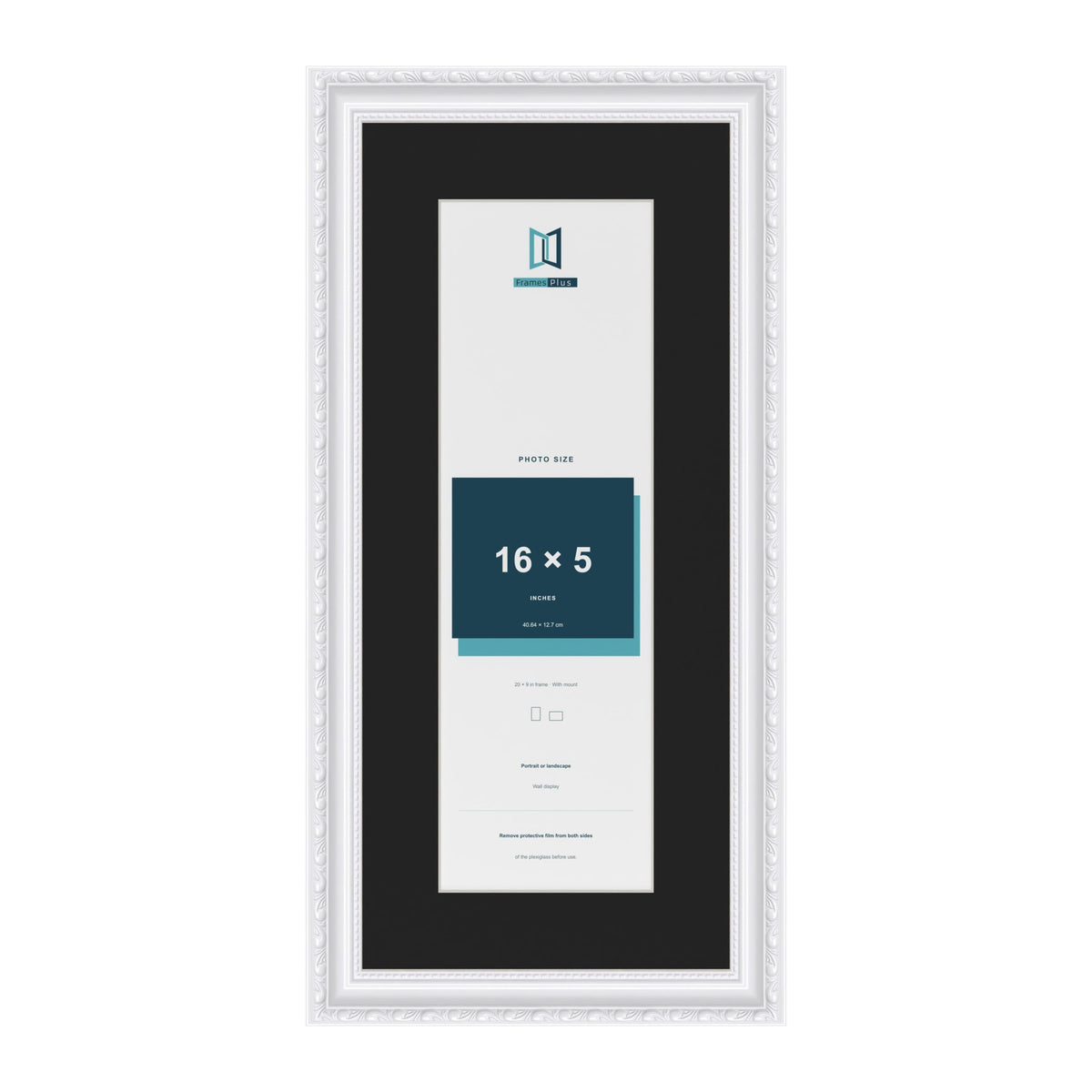 Louis White 20 x 9 inch picture frame with a black mount for a 16 x 5 inch photo