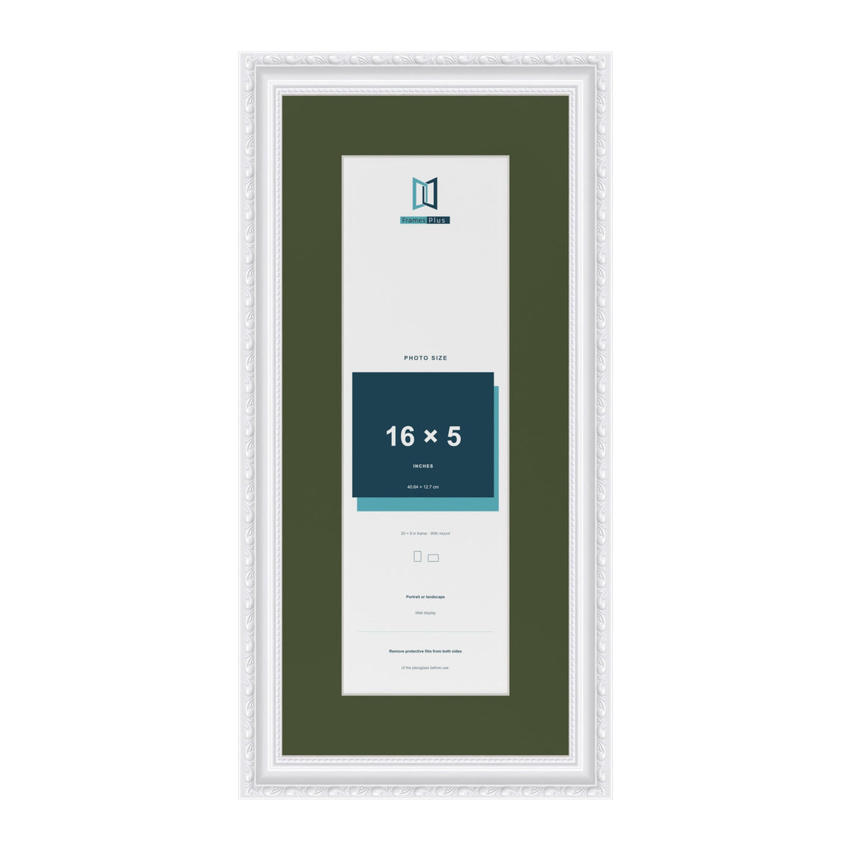 Louis White 20 x 9 inch picture frame with a green mount for a 16 x 5 inch photo