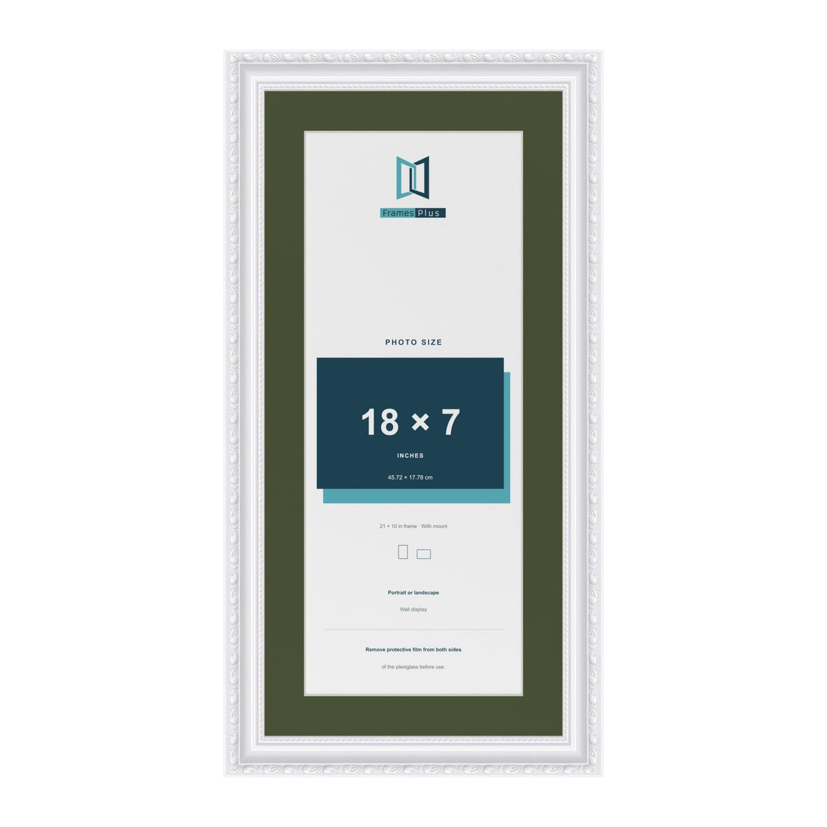 Louis White 21 x 10 inch picture frame with a green mount for an 18 x 7 inch photo